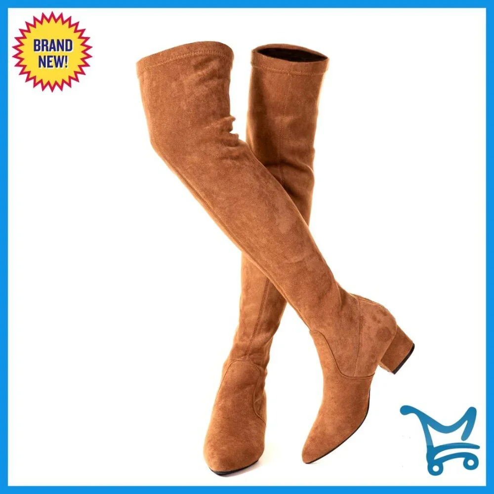 Women's Over the Knee Boots Block Heel Pointed Toe Faux Suede